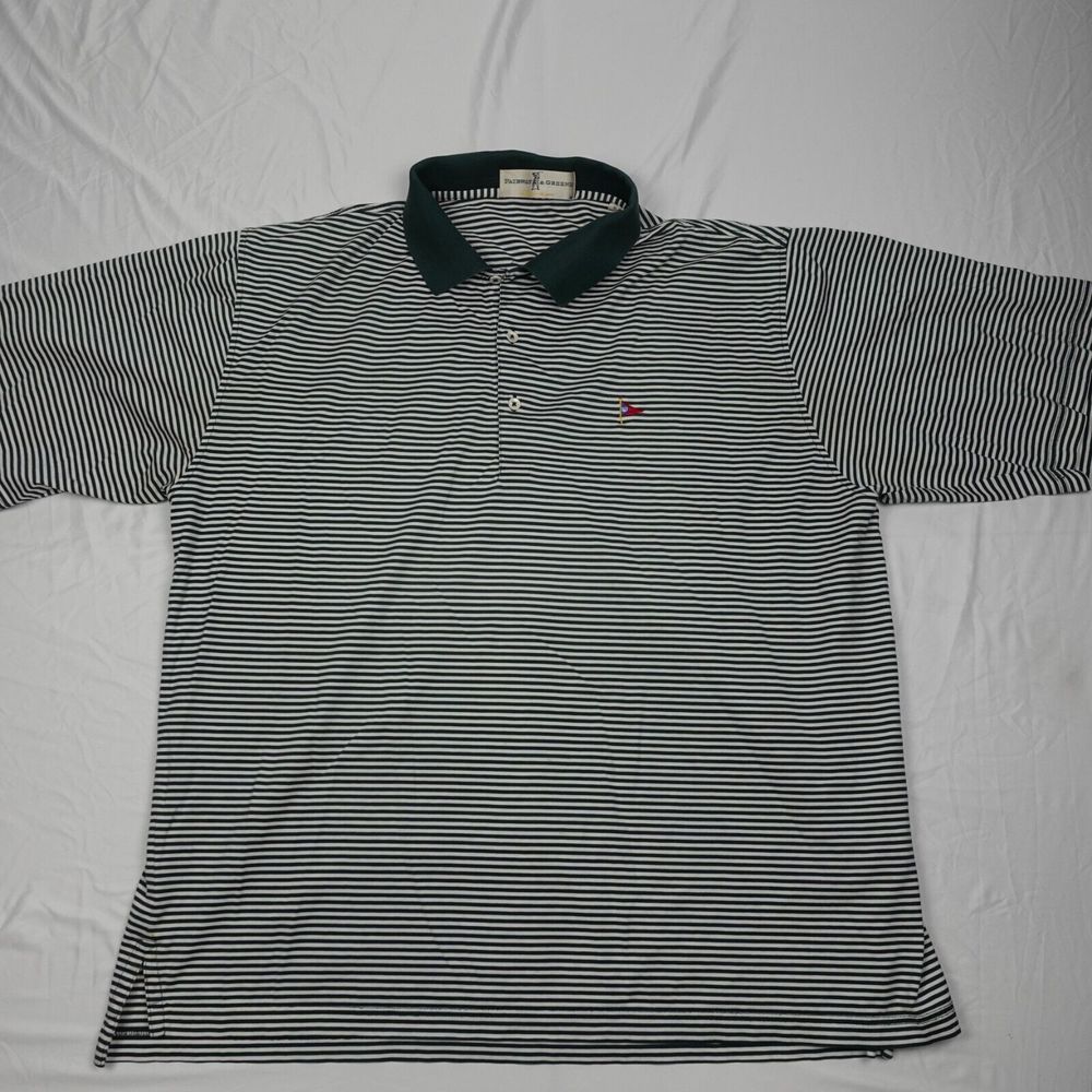Fairway & Green Polo Shirt Adult XL Green Stripes Pullover Men's Short Sleeve